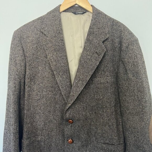 Vintage Hunt Valley Brown Tweed Wool Elbow Patch Blazer Men's 44R Sport Coat - Picture 2 of 9